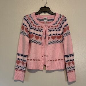 Pink Fair Isle Heart Button-Up Cardigan Sweater